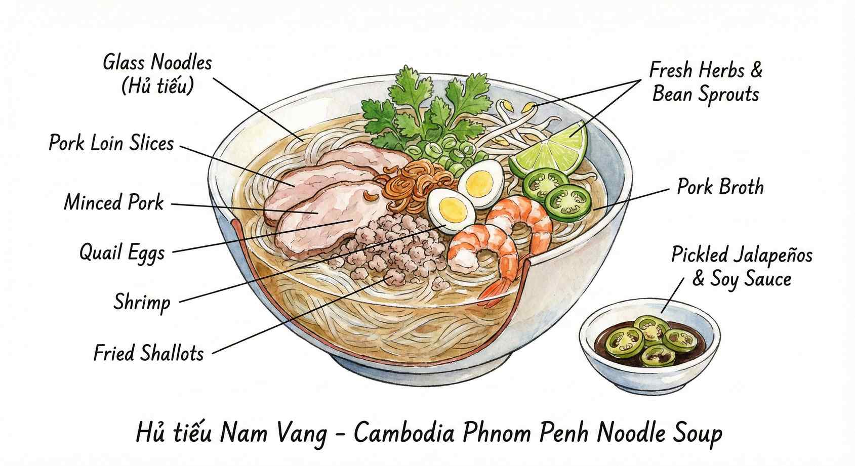 Hủ Tiếu ingredients sketch